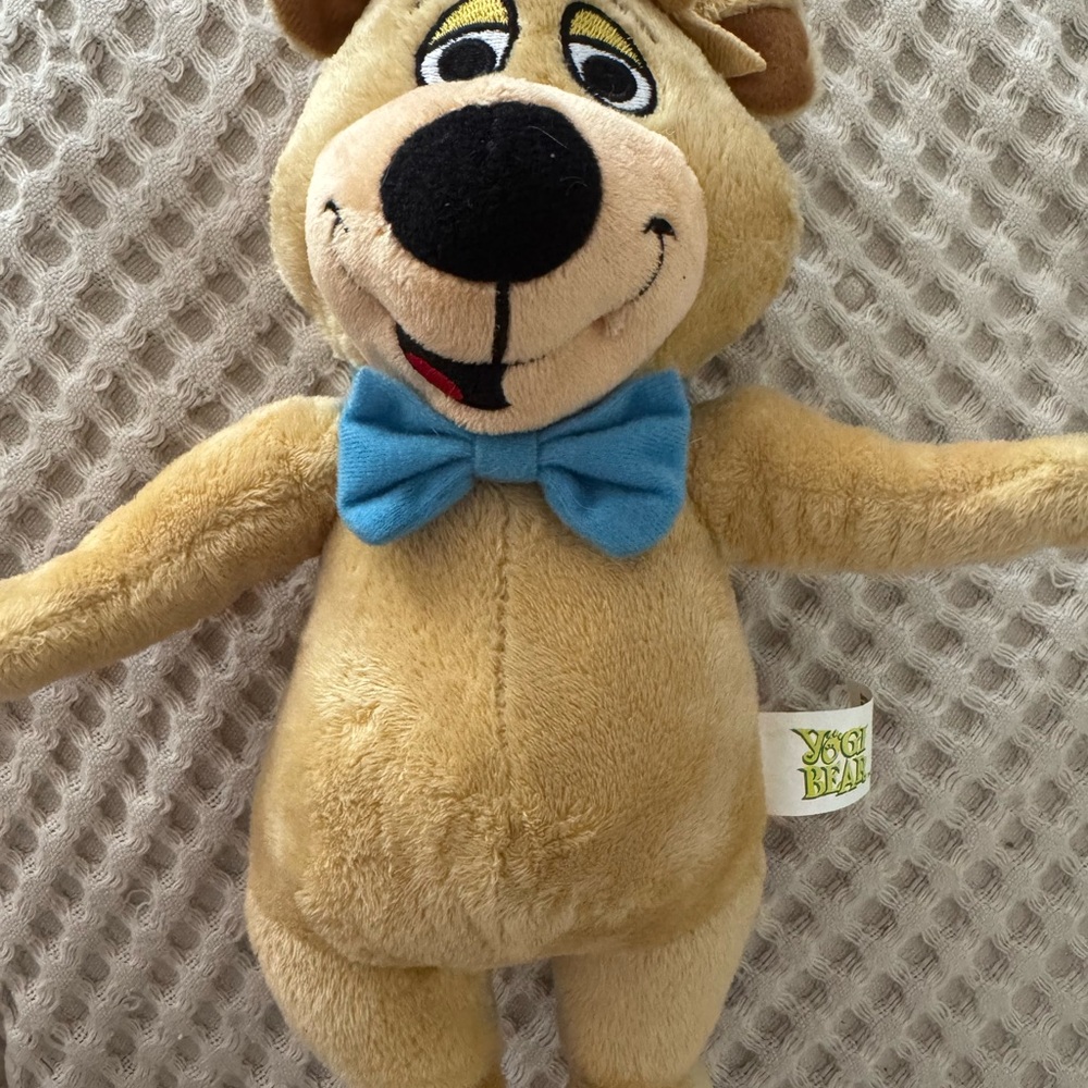 Yogi Bear Plush Toy with Blue Bow Vintage